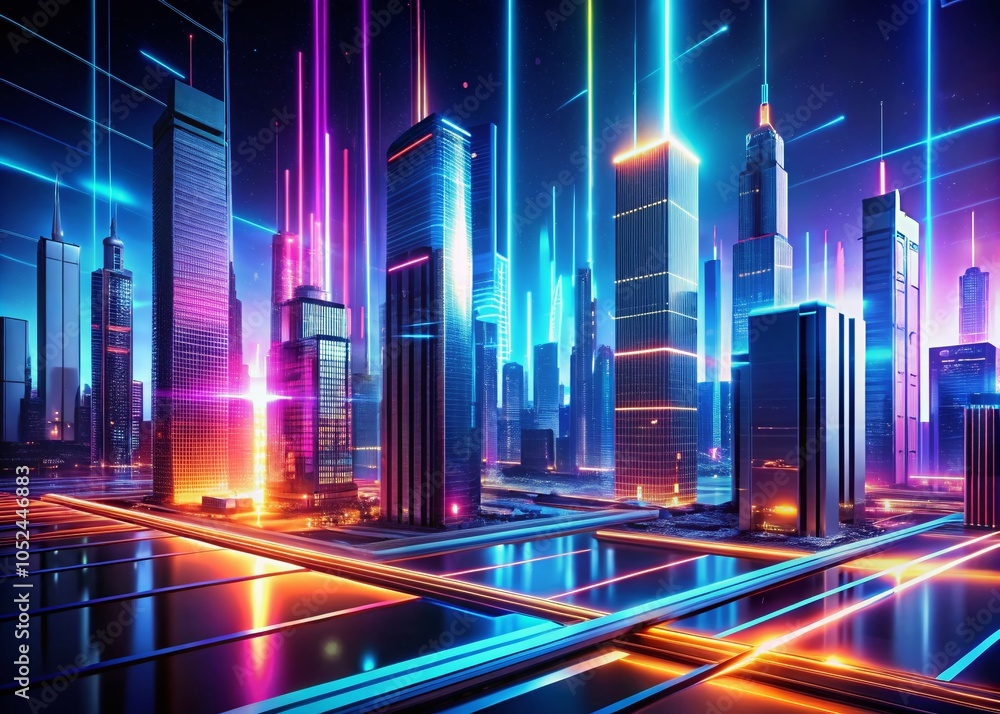 Aufkleber neon futuristic cityscape abstract background with dynamic lines and vivid colors for modern design 