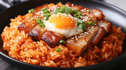 Fototapeta premium Delicious Pork Dish with Egg and Fried Rice