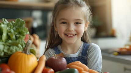 Fototapeta premium Vegetables and fruits that are ideal for school-aged children should provide essential vitamins, minerals, and fiber to promote growth, brain development, and immune support. 