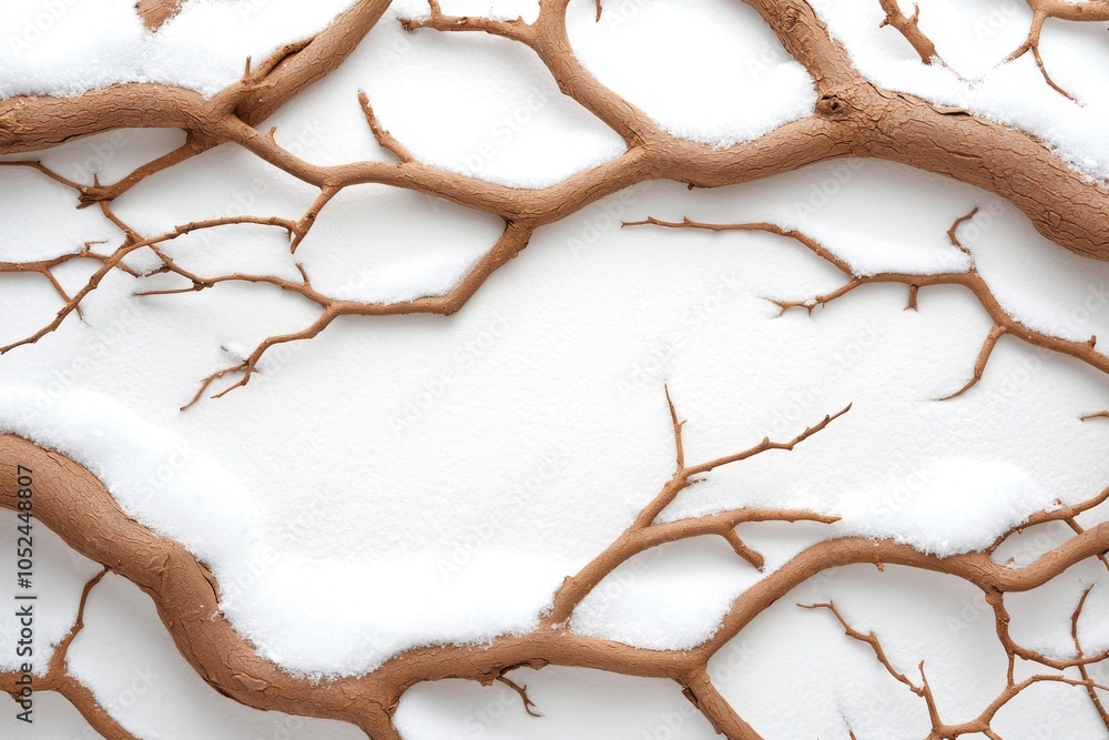 Poster a forest of trees covered in hoarfrost in winter on a white background with text space