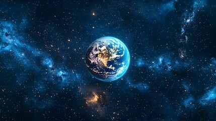 Obraz premium Glowing Planet Earth Amidst Vibrant Cosmic Dust and Galaxies Highlighting the Fragility and Beauty of Life in the Universe