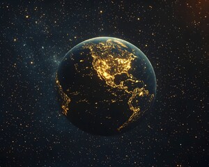 Precious Gem of the Cosmos   Illuminated Earth Floating Amidst the Stars