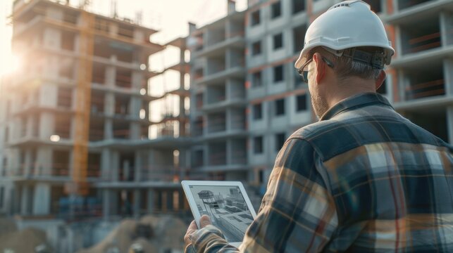 Architect using digital tablet for building information modeling