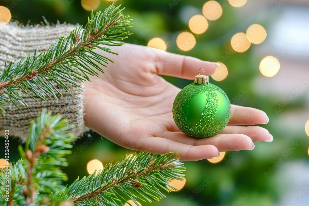 Poster a green background of only fir branches and pine cones with text space for a new year card or deskto