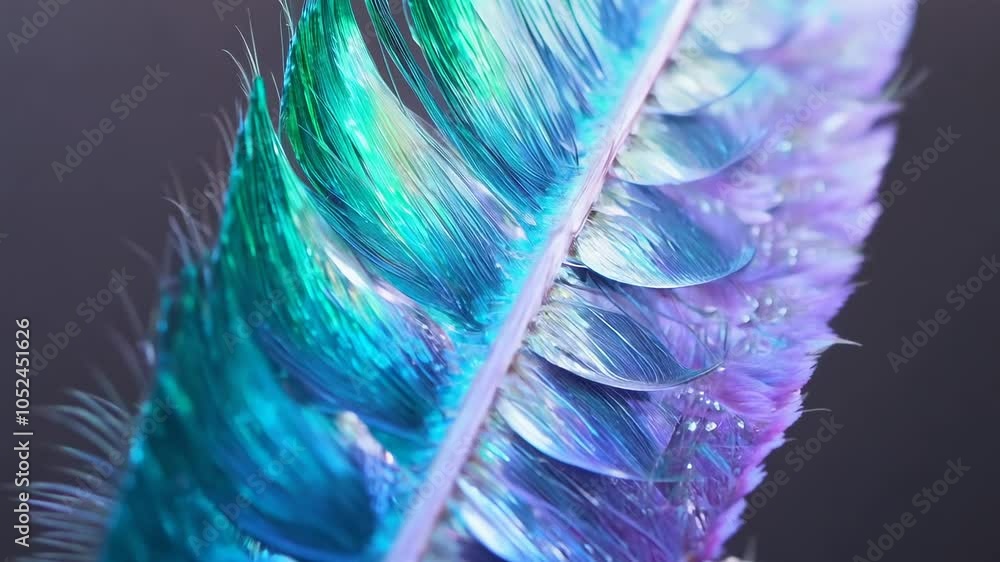 Poster macro view of iridescent feather surface