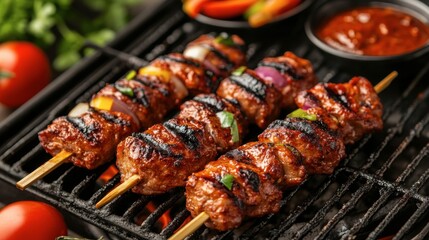Grilled Skewers with Colorful Vegetables and Sauce