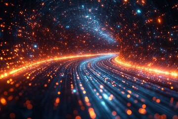 Obraz premium Abstract glowing tunnel with a curved path.