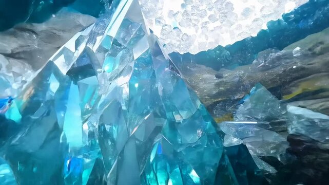 FPV flight through iridescent crystal cavern