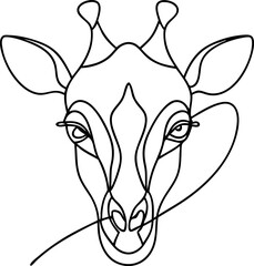 Minimalist Giraffe Head Silhouette Line Drawing - Vector Art Illustration