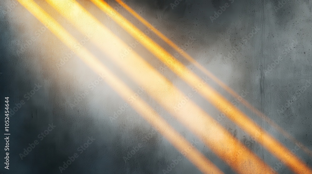 Poster golden sunbeams stream across a textured concrete wall, filling the room with warmth and creating an