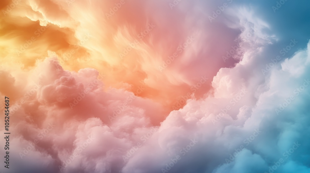 Poster this image showcases a stunning display of vibrant pastel-colored clouds in a dynamic abstract arran