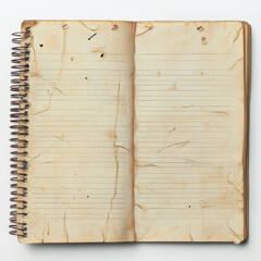 Vintage Spiral Notebook with Aged and Wrinkled Blank Pages for Background or Writing Concept