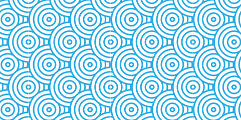 Blue seamless tile stripe geomatics create retro circle line backdrop pattern background. Abstract Overlapping Pattern. Seamless geometric ocean spiral pattern and abstract circle wave lines. 