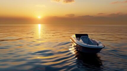 Naklejka premium A boat is sailing on the ocean at sunset