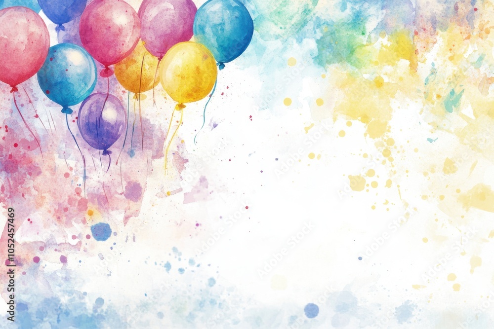 Aufkleber a watercolor background with a splash of vibrant colors and balloons floating in the air, creating a