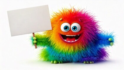 Fototapeta premium A Hairy Monster Holding An Empty Sign - generative ai, üretken yapay zeka,