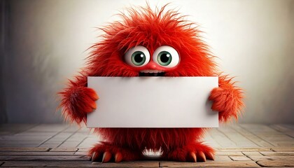 Fototapeta premium A Hairy Monster Holding An Empty Sign - generative ai, üretken yapay zeka,