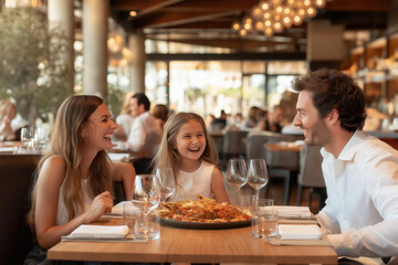 Family Eating Pasta In Italian Restaurant