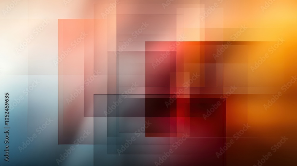 Aufkleber a complex composition of overlapping rectangular shapes in warm color tones, creating a vibrant and 