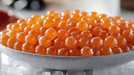 Colorful orbs of fish roe create an enticing culinary masterpiece on ice