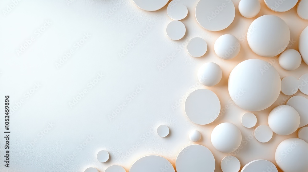 Poster abstract artistic composition of white geometric circles layered intricately on a soft, neutral back