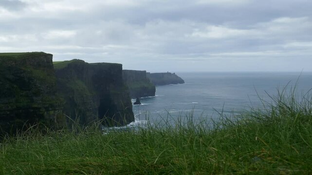 Cloudy Fall Morning at Cliffs of Moher, Ireland's Iconic Coastal Landscape