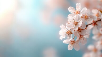 Obraz premium A profusion of cherry blossoms in full bloom creates a striking juxtaposition against a gentle blue sky, symbolizing the joy and rebirth of spring.