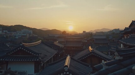 Serene Sunset Over Traditional Rooftops
