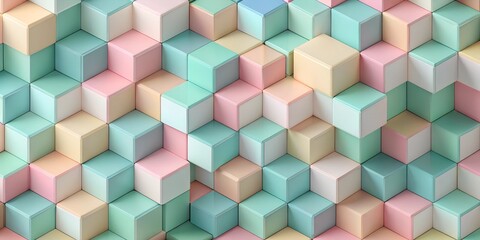 Obraz premium A 3D cube pattern in pastel shades, giving depth and dimension to backgrounds or designs.