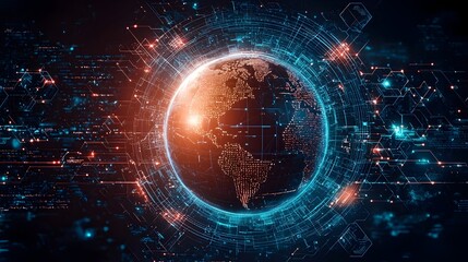 Fototapeta premium Earth Surrounded by Digital Shields Symbolizing Cyber Defense and Global Internet Security