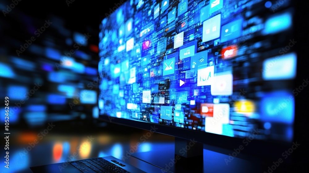 Poster abstract computer screen with digital icons and data