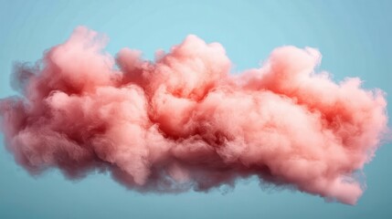 A pink cloud seemingly floats mid-air against a vibrant blue background, creating an abstract, dreamy appearance that conjures feelings of wonder and imagination.