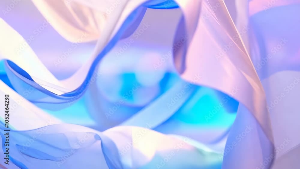 Poster swaying iridescent gradient sheets in weightless space