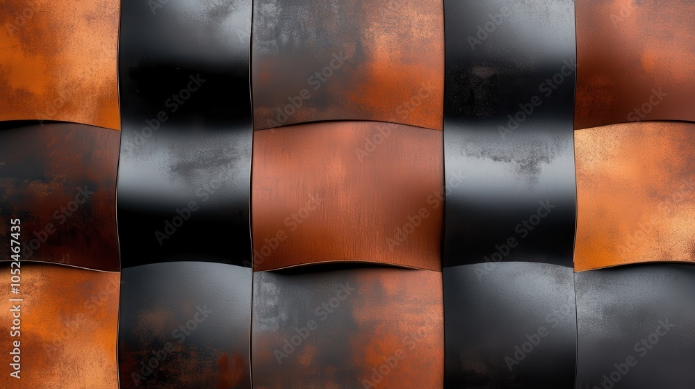 Poster a modern abstract pattern composed of rich brown tiles, creating a visually dynamic and textured sur