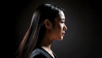 Fototapeta premium A profile silhouette of a woman with low lighting and strong shadows