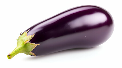Fresh Purple Eggplant with Green Stem Isolated on White