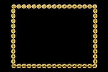 Vintage rectangular frame, gold chain, isolated. Empty copy space for paintings, mirrors or photo. Vintage simple frame. Beautiful golden style decorative border, jewel deco elegant art object. Png