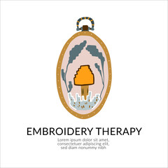 Embroidery hoop mushroom needlework vector artwork