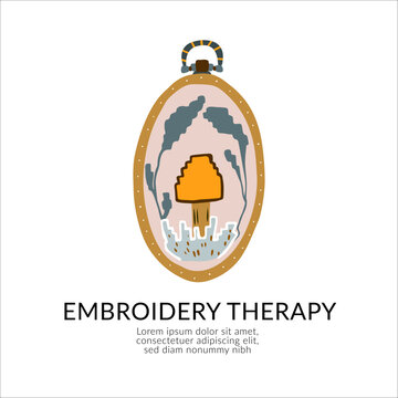 Embroidery hoop mushroom needlework vector artwork