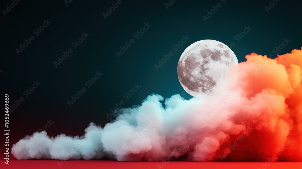 Poster full moon rising over softly illuminated clouds, creating a peaceful and mystical scene in the twili