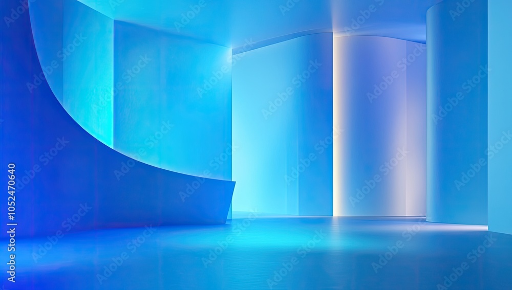 Poster abstract blue background with glowing lines for product presentation, empty space for text or produc