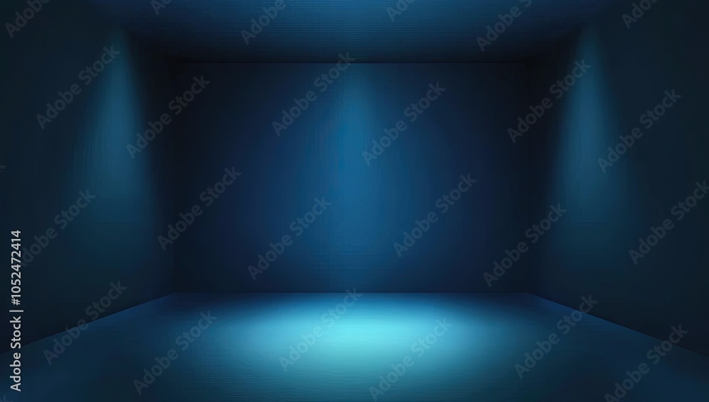 Poster abstract blue background with glowing lines for product presentation, empty space for text or produc