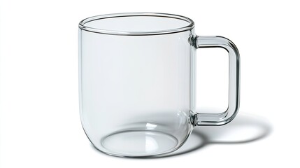 Double-walled glass mug with a smooth handle, isolated on white. Perfect for showcasing temperature retention and elegant design.