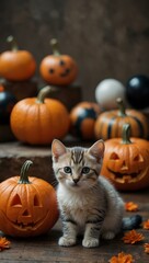 Baby cats with Halloween decorations