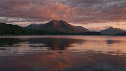 Ben Lomond at Loch Lomond, Scotland, in pink dawn.
