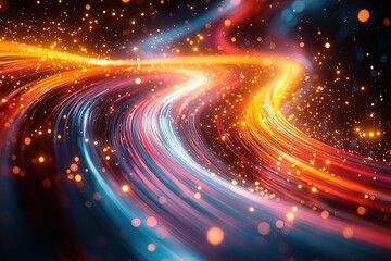 Obraz premium Abstract neon light trails and glowing particles in motion