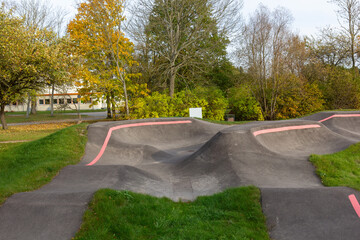 An empty BMX or skateboarding pump track