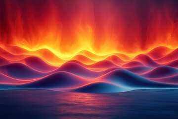 Obraz premium Fiery waves over ocean horizon at sunset capture stunning natural beauty