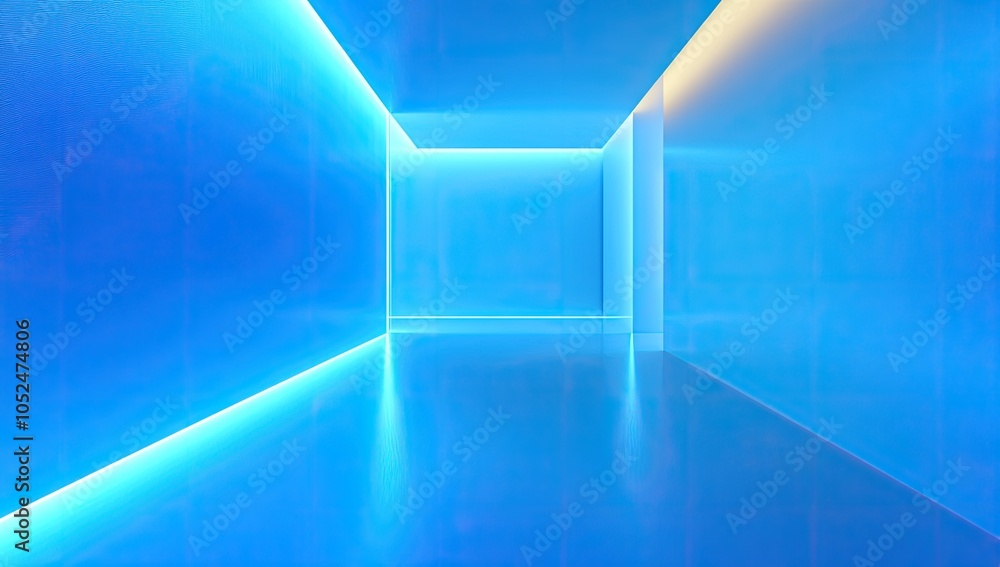 Poster abstract blue background with glowing lines for product presentation, empty space for text or produc
