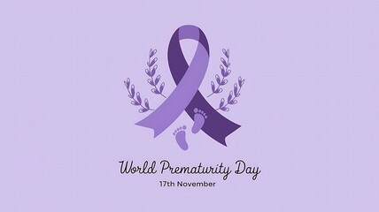 Fototapeta premium World Prematurity Day Graphic with Purple Ribbon, Delicate Footprints, and Lavender Elements on a Soft Lavender Background